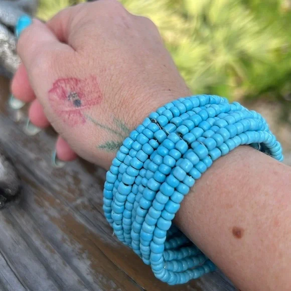Turquoise Beaded Boho Cuff Bracelet - Picture 4 of 4